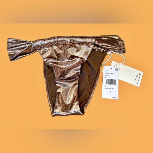 NWT Good American Shiny Mocha Foil Ruched Bikini Bottom, XS (0) - Picture 3 of 11